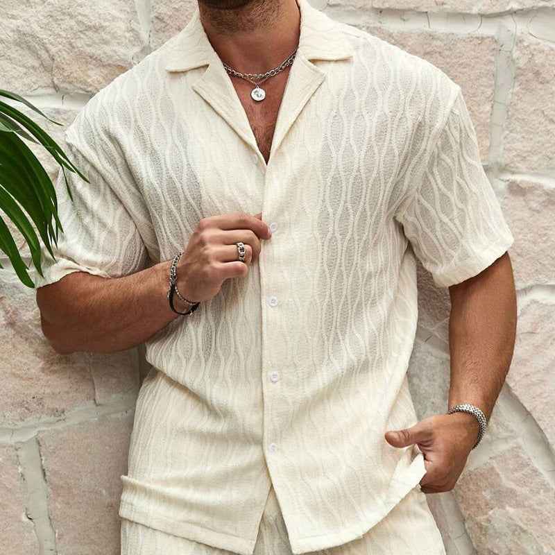 Men's Summer Tracksuits Casual Two-Piece Lapel Button Shirt and Shorts for Beach Holiday