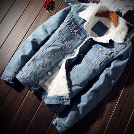 Denim Bomber Jacket Men Black High Quality Fleece Winter Oversized Jeans Jacket