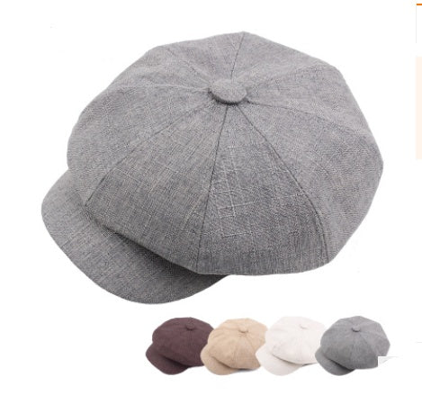 Autumn Winter Korean Monochrome Beret for Men Women Octagonal Cotton Sunshade Hat