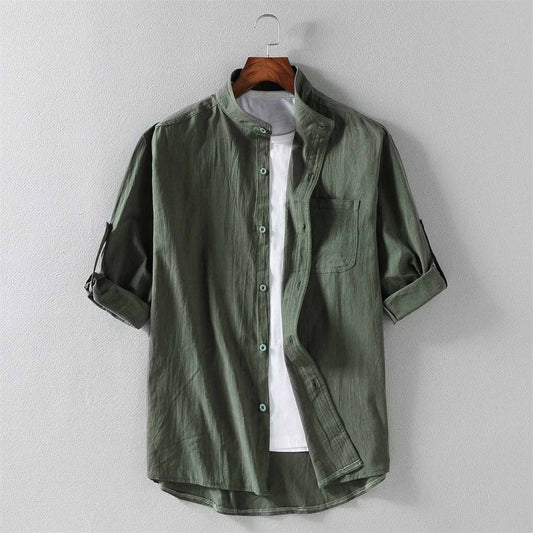 Linen Five-Point Sleeve Shirt for Stylish Comfort