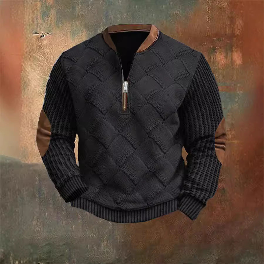 Autumn Winter Men's Zippered Sweater with Digital Printing