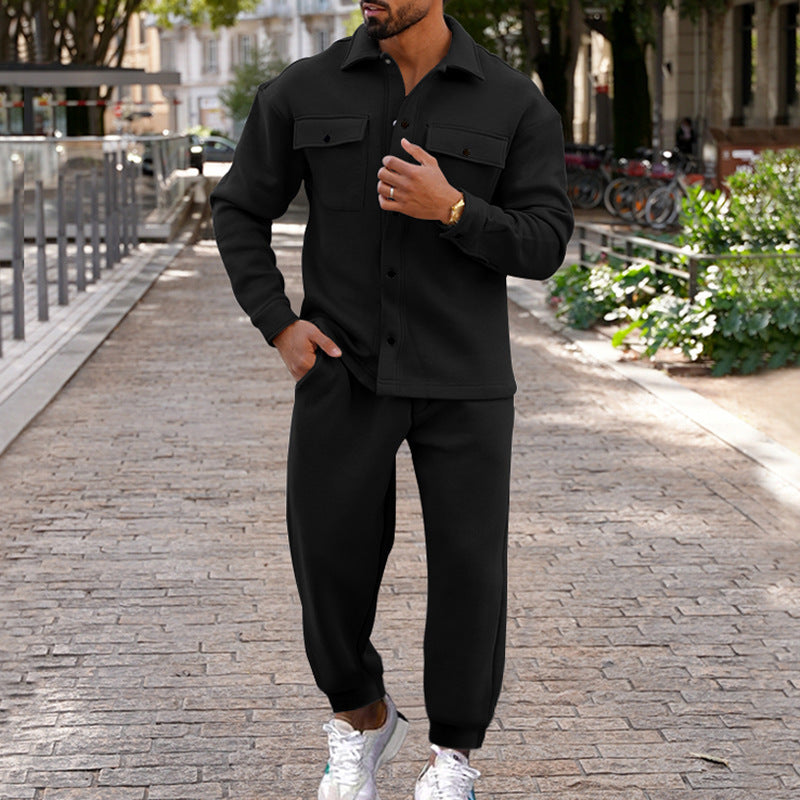 Suede Single-breasted Solid Color Slim Fit Two-piece Suit Men - TWENTY ONE SEVEN
