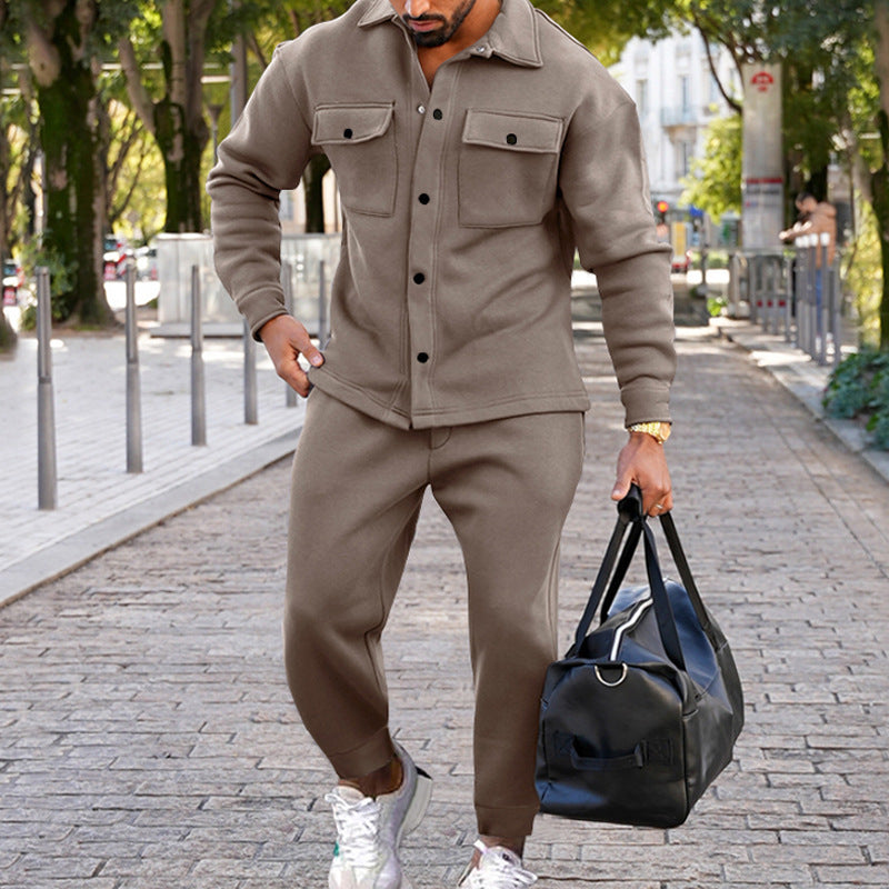 Suede Single-breasted Solid Color Slim Fit Two-piece Suit Men - TWENTY ONE SEVEN
