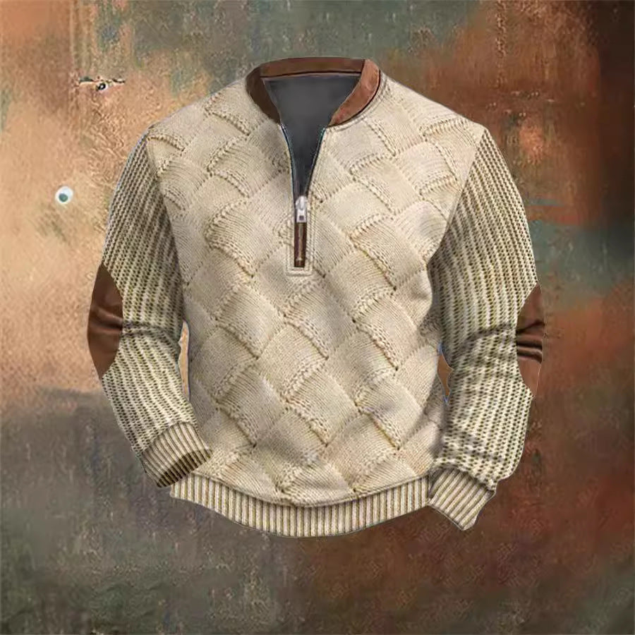 Autumn Winter Men's Zippered Sweater with Digital Printing