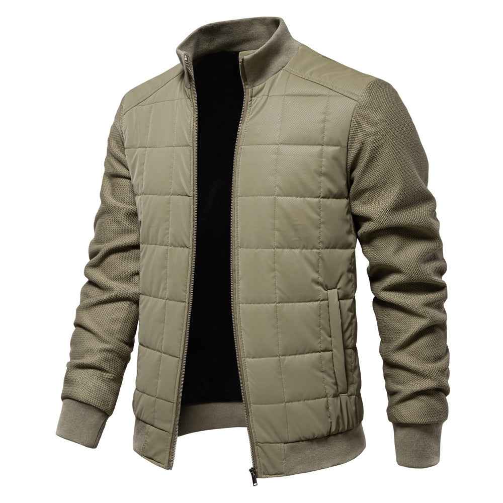 Fashion Stitching Winter Zipper Jacket Men with Stand Collar