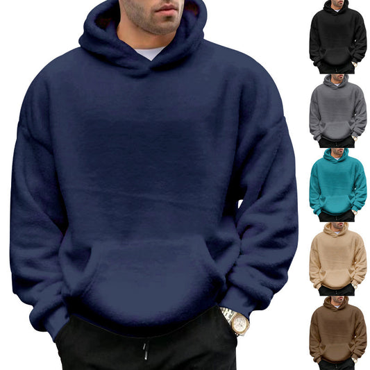 Double-sided Velvet Men's Plush Hooded Sweater with Pockets