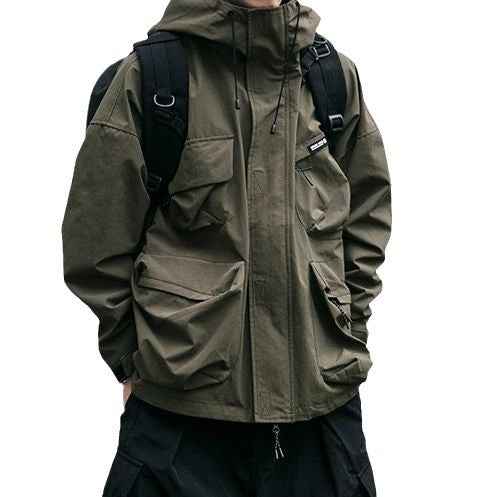 Hooded Windproof Jacket Men's Loose Three-dimensional Pocket Casual Clothing