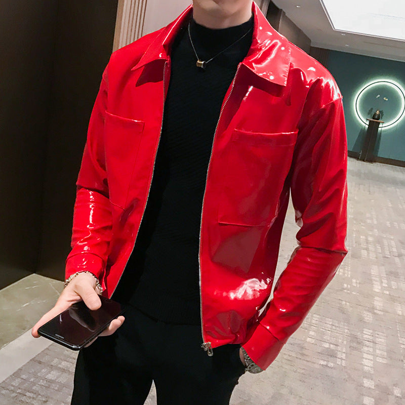 Handsome Motorcycle Leather Jacket - PU Leather Lapel Design