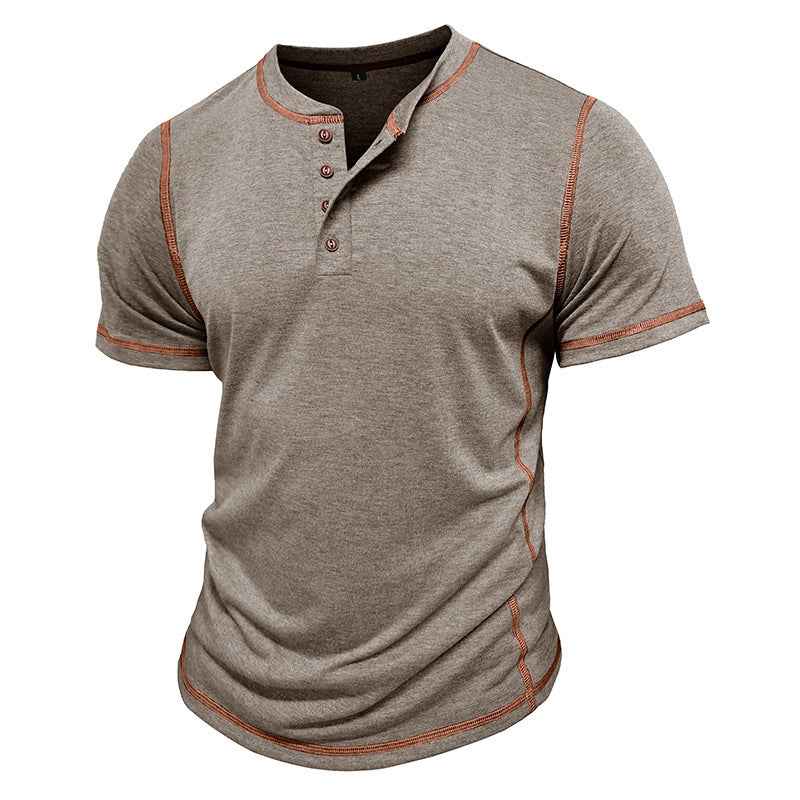 Men's Summer Polo Shirt Short Sleeve Solid Color Tops with Button