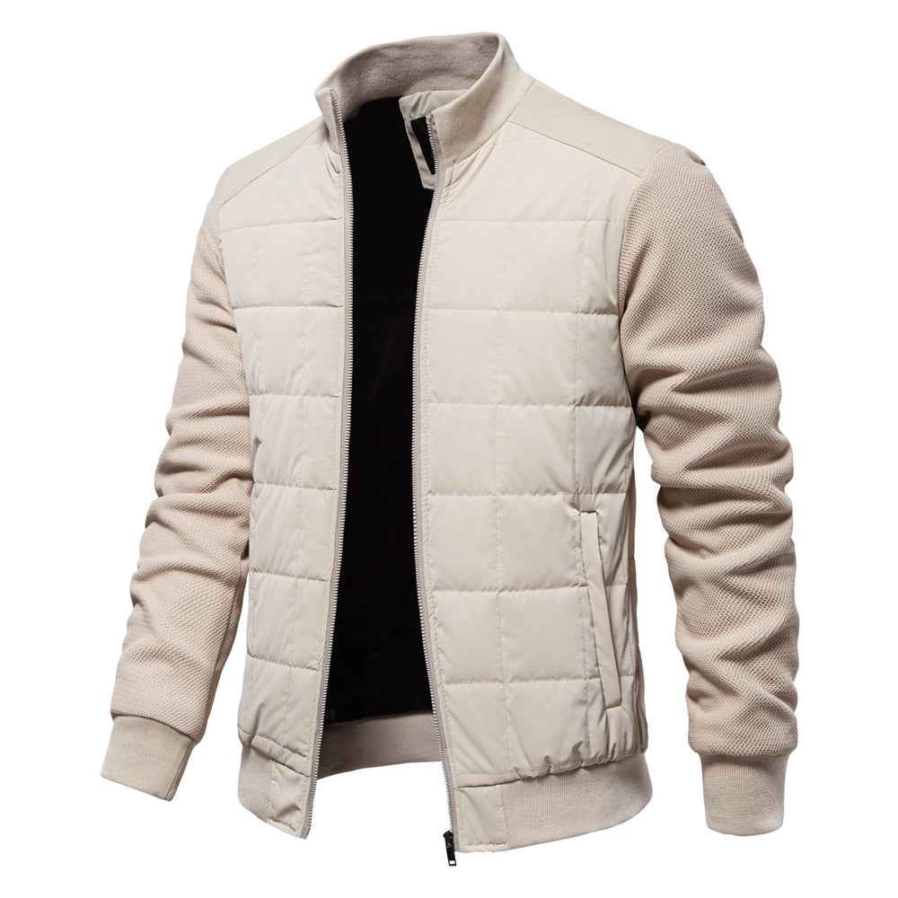Fashion Stitching Winter Zipper Jacket Men with Stand Collar