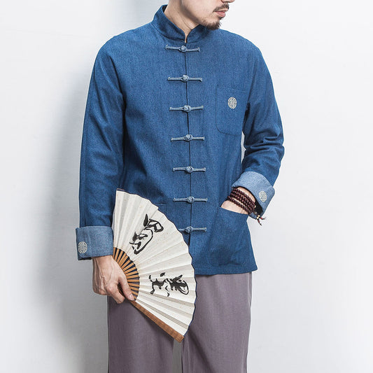 Retro Fashion Hanfu Denim Jacket Cheongsam Top Shirt