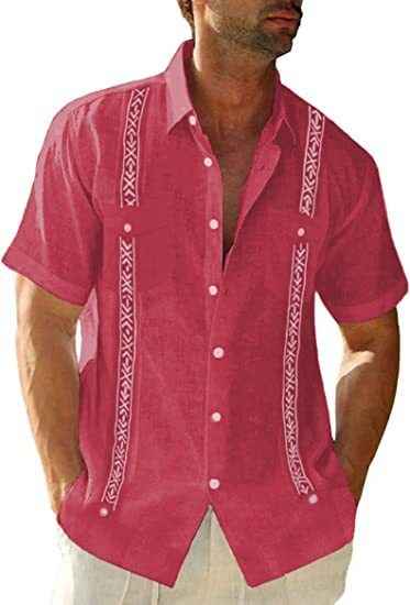 Men's Cuban Guayabera Shirt Casual Short Sleeve Outdoor Printed Fashion Streetwear