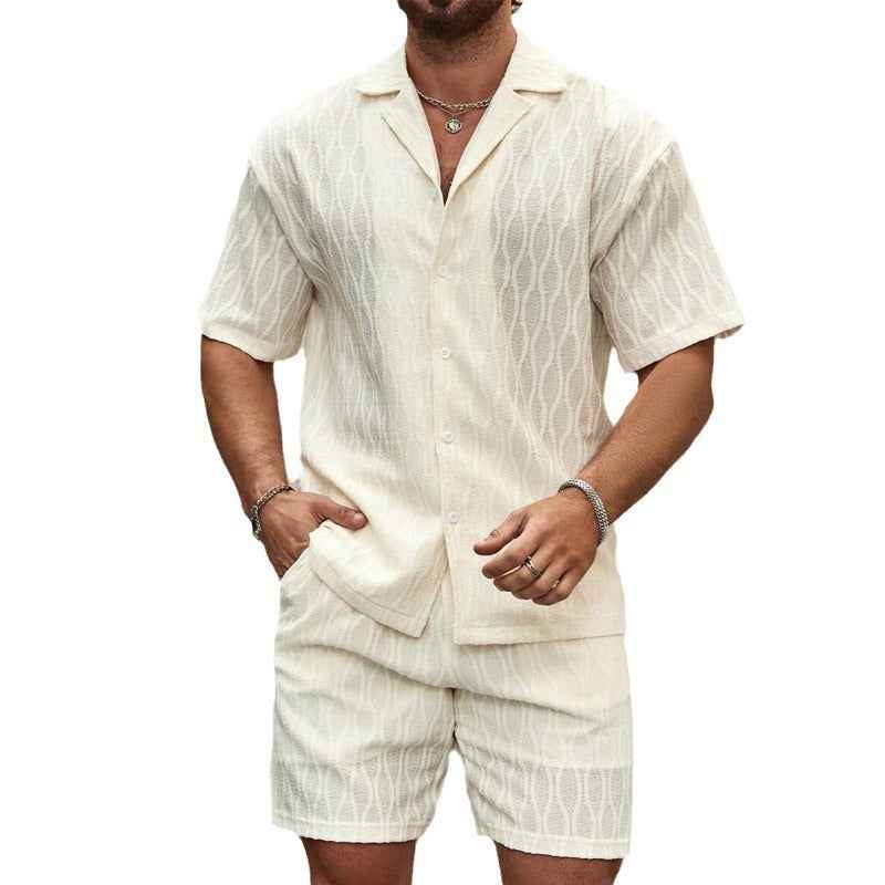 Men's Summer Tracksuits Casual Two-Piece Lapel Button Shirt and Shorts for Beach Holiday