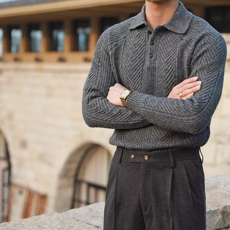 Men's Lapel Knitted Sweater Winter Pullover Long-sleeved Top Clothes - TWENTY ONE SEVEN