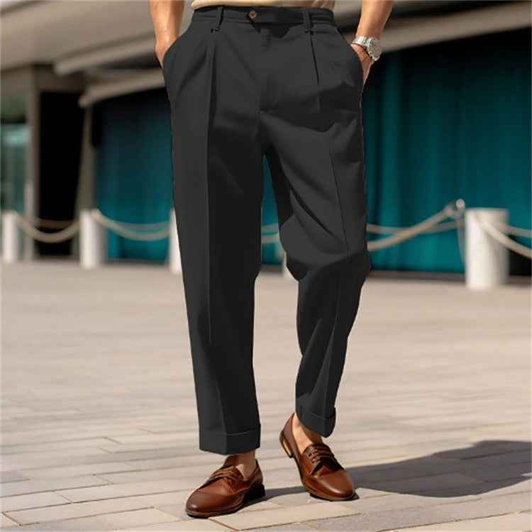 Men's Casual Trousers Comfortable Mid-Waist Button Straight Pants
