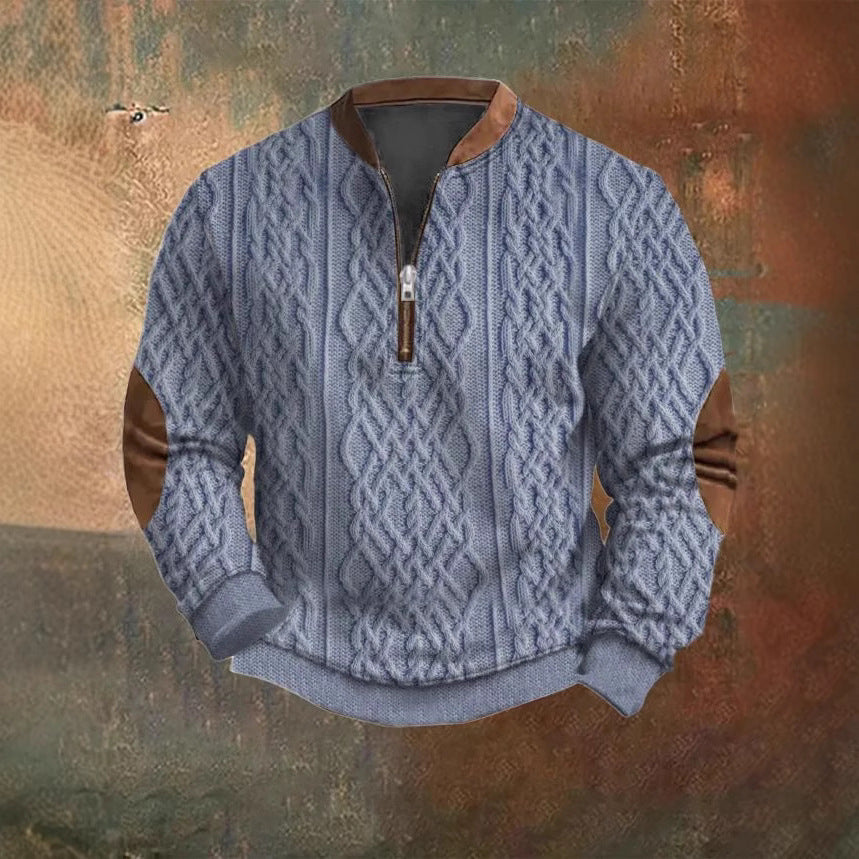 Autumn Winter Men's Zippered Sweater with Digital Printing