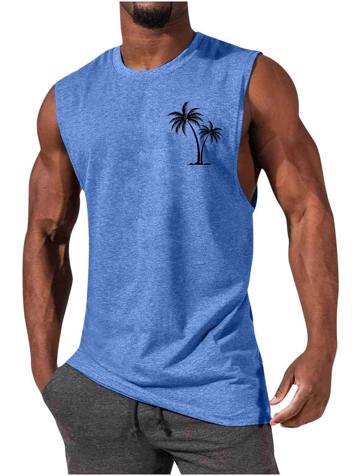 Coconut Tree Tank Top Summer Beach Vest for Men - Workout Muscle Fitness T-shirt