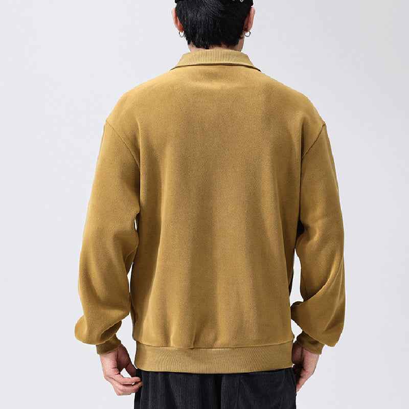 Fashion Lapel Men's Fleece Half-Zip Sweatshirt Winter Warm Long Sleeve Top