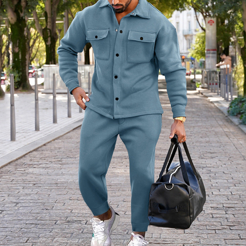 Suede Single-breasted Solid Color Slim Fit Two-piece Suit Men - TWENTY ONE SEVEN