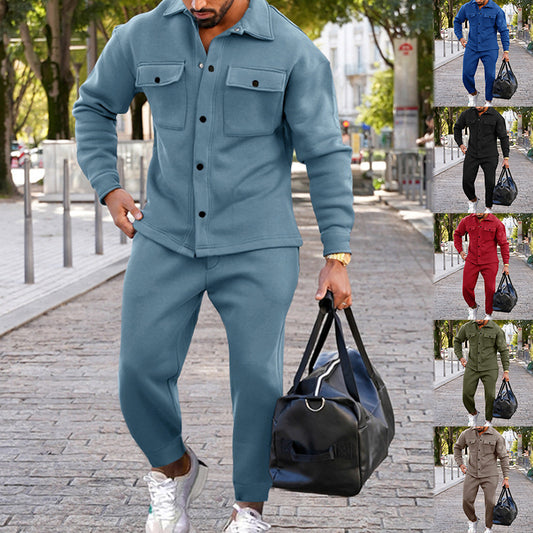 Suede Single-breasted Solid Color Slim Fit Two-piece Suit Men - TWENTY ONE SEVEN