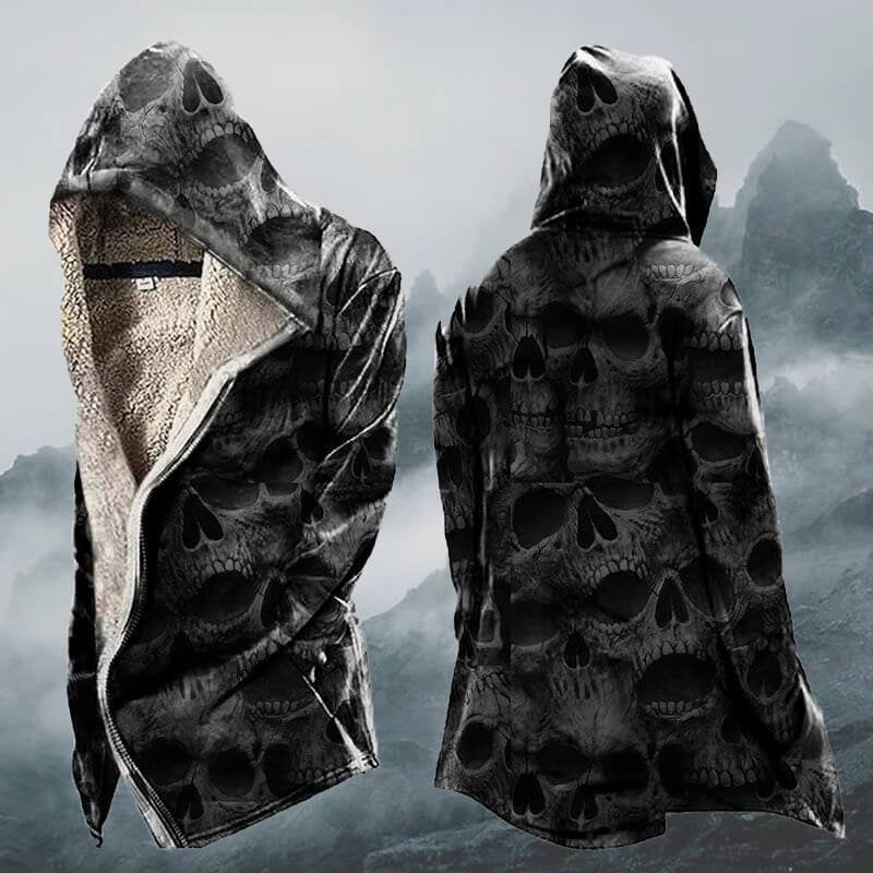 Autumn Winter Fleece Skull Print Coat Trench Coat