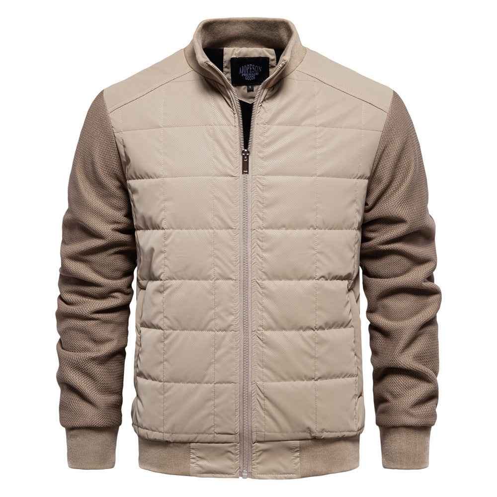Fashion Stitching Winter Zipper Jacket Men with Stand Collar