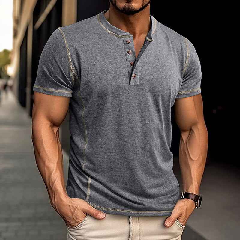 Men's Summer Polo Shirt Short Sleeve Solid Color Tops with Button