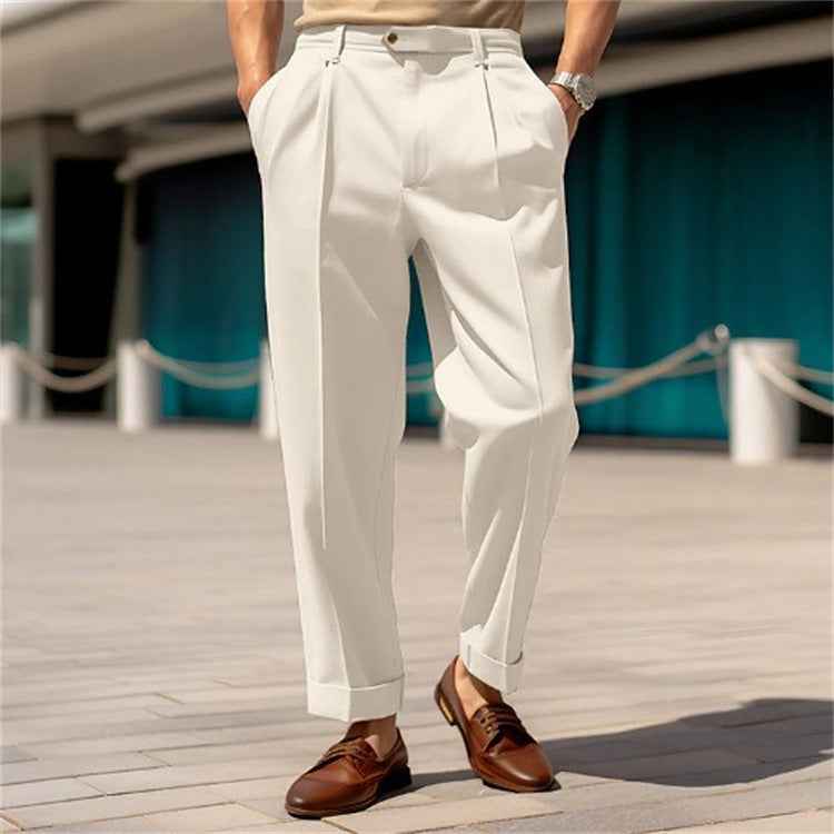 Men's Casual Trousers Comfortable Mid-Waist Button Straight Pants