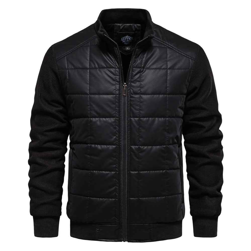 Fashion Stitching Winter Zipper Jacket Men with Stand Collar