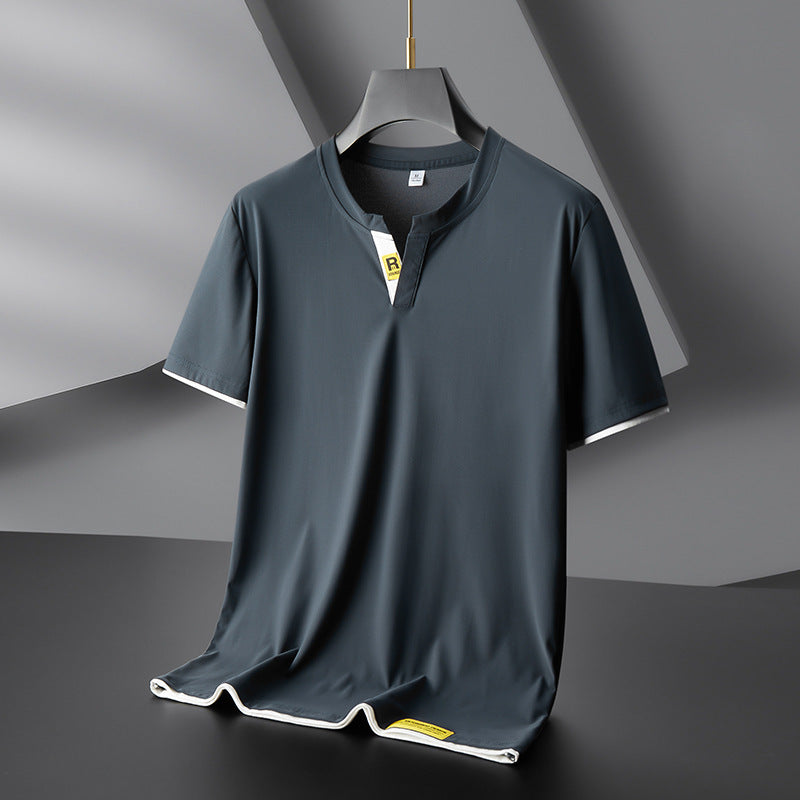 Trendy Fashion Men's V-neck T-shirt Short Sleeve