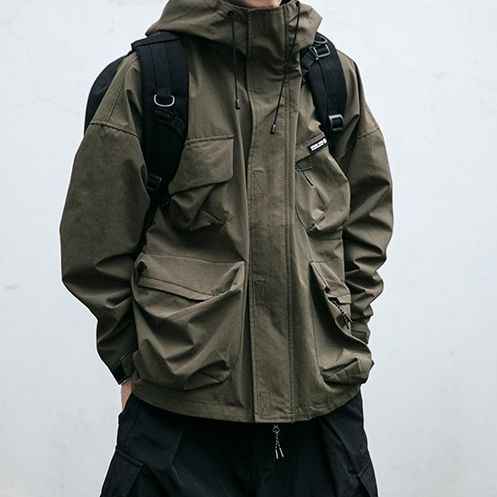 Hooded Windproof Jacket Men's Loose Three-dimensional Pocket Casual Clothing