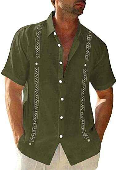 Men's Cuban Guayabera Shirt Casual Short Sleeve Outdoor Printed Fashion Streetwear