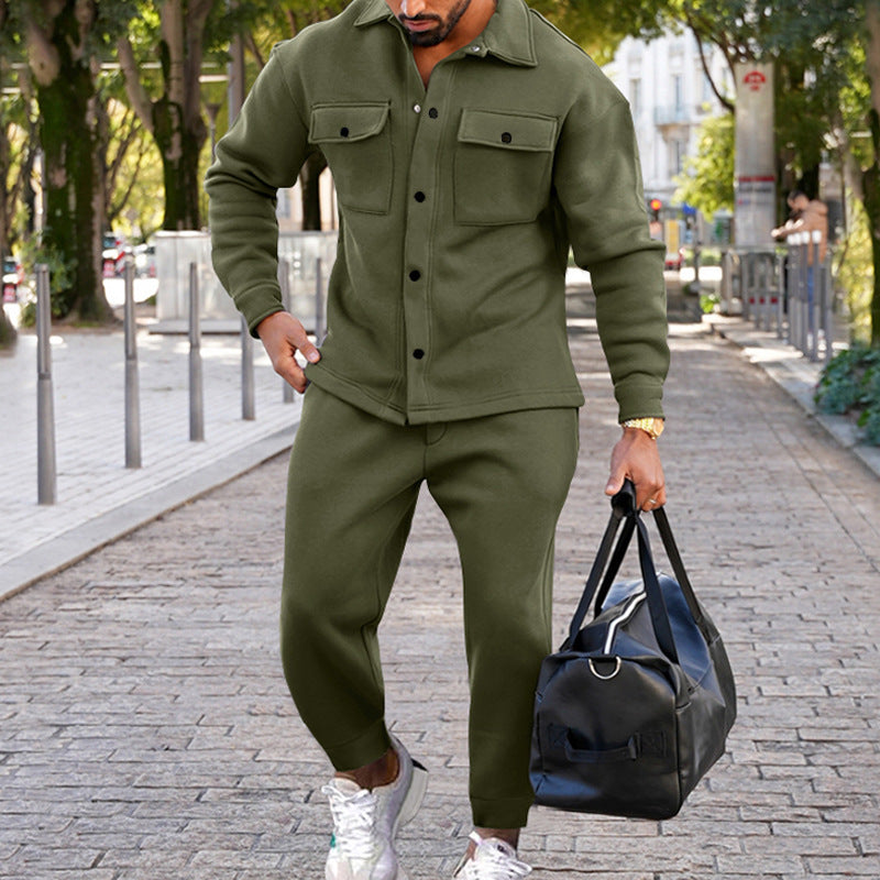 Suede Single-breasted Solid Color Slim Fit Two-piece Suit Men - TWENTY ONE SEVEN