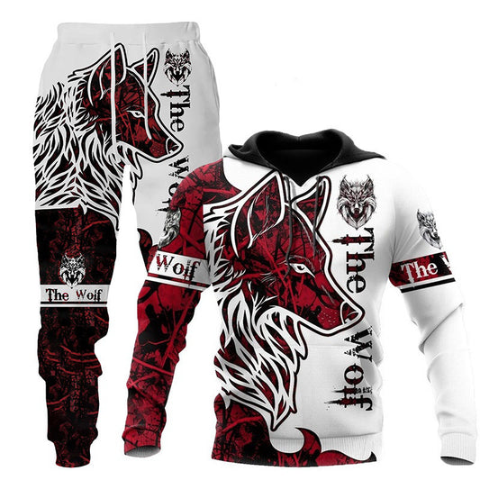 3D Wolf Tracksuit for Men - Hooded Sweatsuit Two Piece Sportswear Jogging Set for Fitness and Outdoors