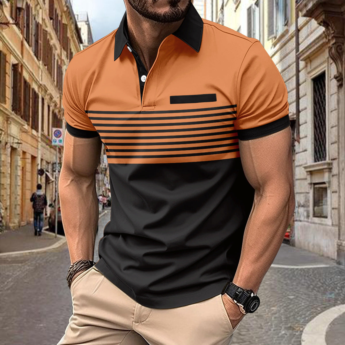 Casual Striped Shirt With Chest Pocket Men Clothing - TWENTY ONE SEVEN