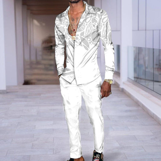 Hip Hop 3D Printed Shirt Casual Long Sleeve Suit in Hong Kong Style