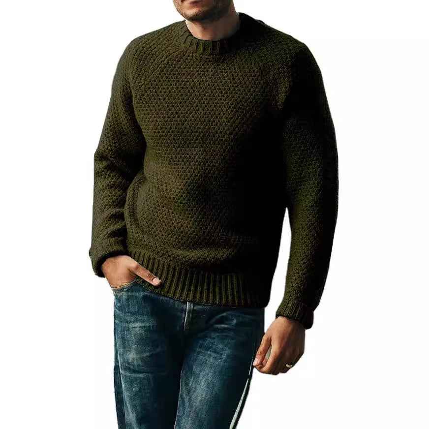 Men's Winter Pullover Sweater Casual Solid Color Round Neck Knitted Top