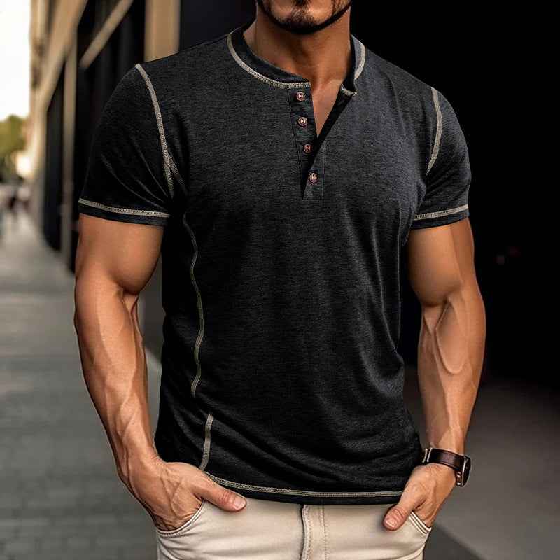 Men's Summer Polo Shirt Short Sleeve Solid Color Tops with Button
