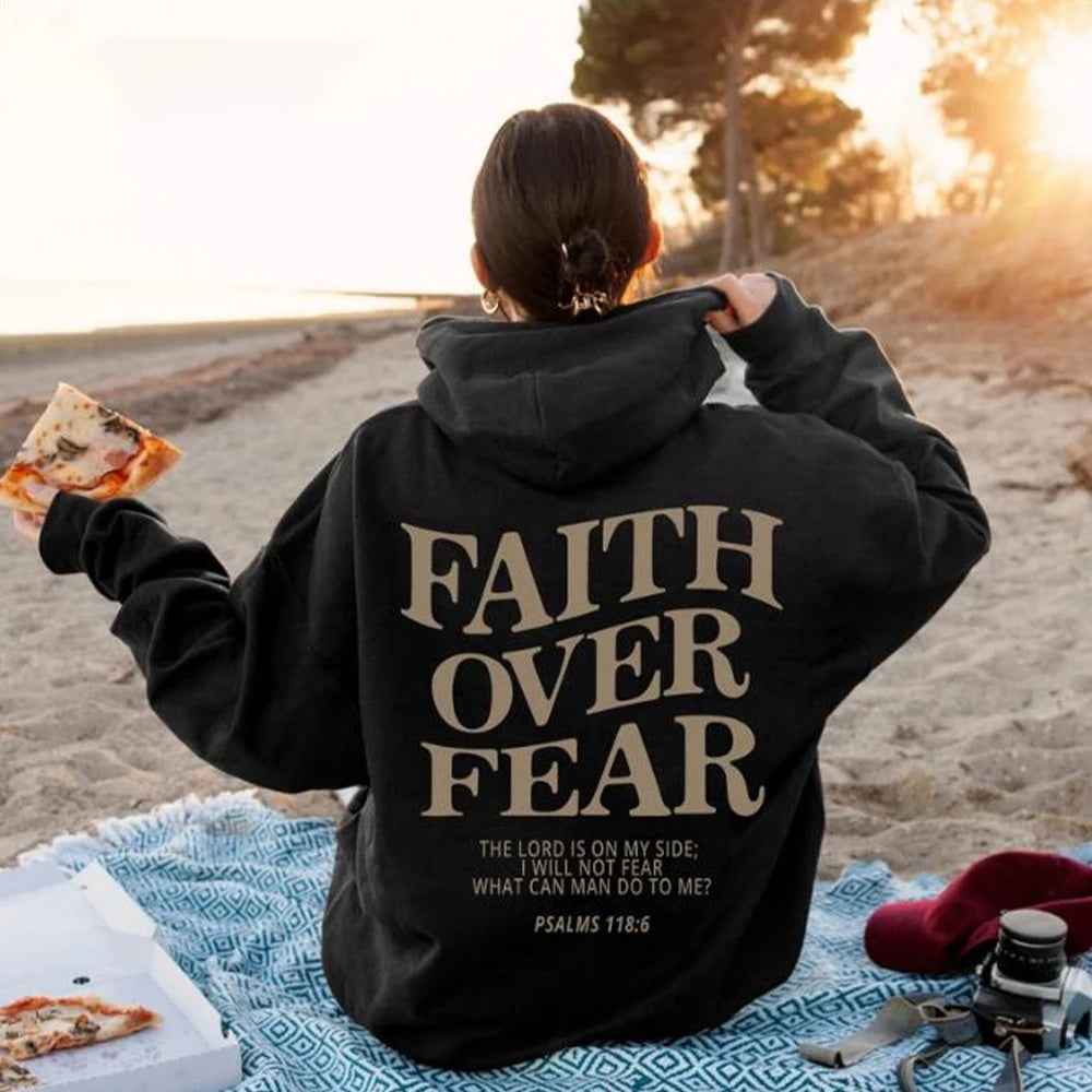 Faith Over Fear Hoodie Unisex Christian Sweatshirt with Bible Verse Trendy Aesthetic Design
