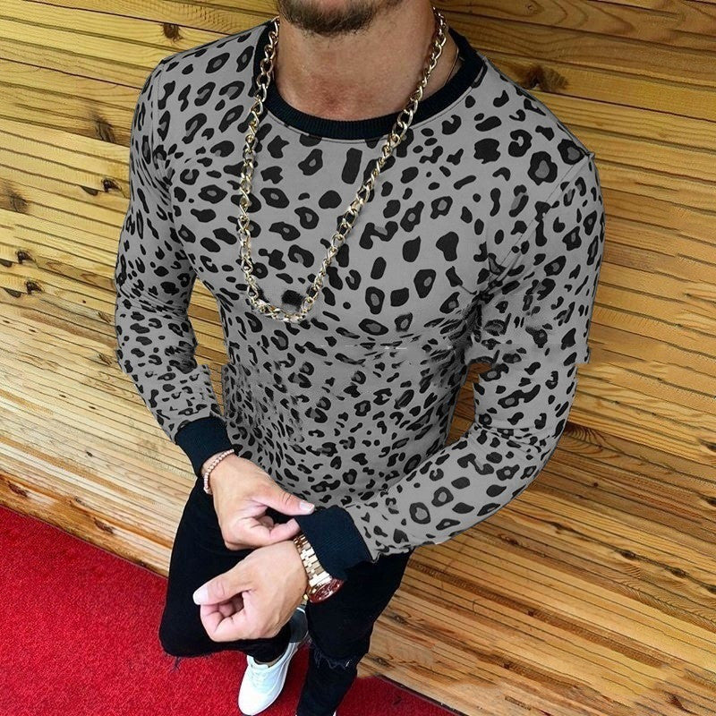 Men's Leopard Print Long Sleeve T-Shirt - Stylish & Bold Design