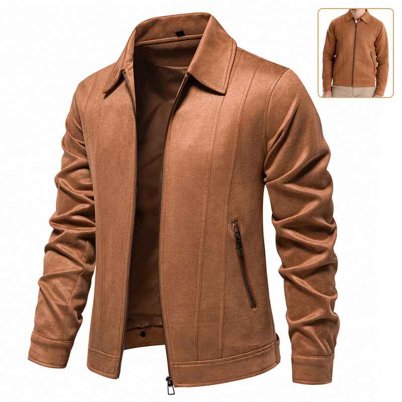 Fashion Lapel Zipper Men's Suede Jacket for Autumn and Winter Outdoor Wear