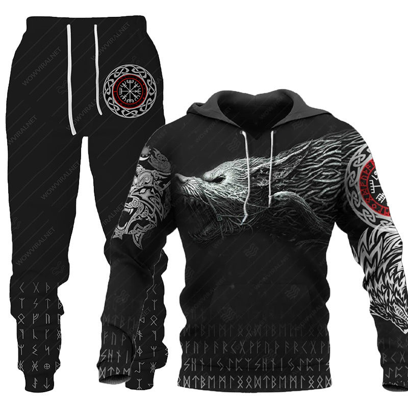 3D Wolf Tracksuit for Men - Hooded Sweatsuit Two Piece Sportswear Jogging Set for Fitness and Outdoors
