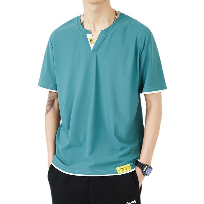 Trendy Fashion Men's V-neck T-shirt Short Sleeve