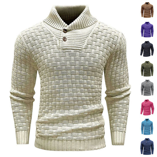 Men's Slim Turtleneck Sweater With Button Design Fashion Casual Solid Color Pullover Top Clothing - TWENTY ONE SEVEN