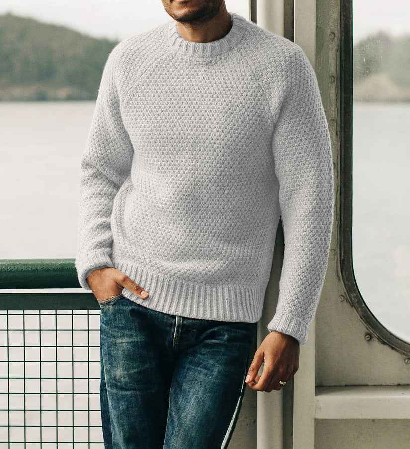 Men's Winter Pullover Sweater Casual Solid Color Round Neck Knitted Top