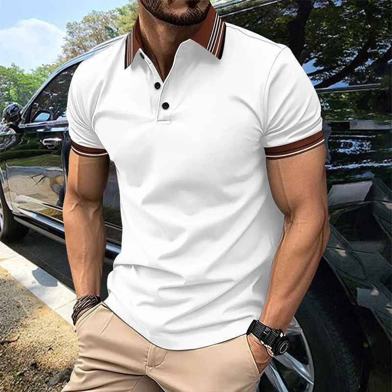 Summer Short-sleeved Polo Shirt for Men - Business Colorblock Lapel Top - Men's Summer Polo Shirt