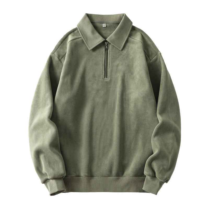Fashion Lapel Men's Fleece Half-Zip Sweatshirt Winter Warm Long Sleeve Top