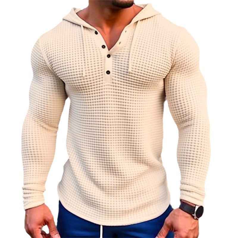 Men's Casual Long Sleeve T-shirt Waffler Slim Pullover Sweatshirt Solid Color Comfortable Outdoor Streetwear S-3XL