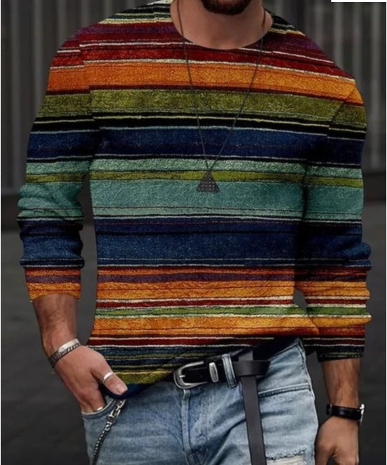 3D Printed Men's Sweater with Horizontal Stripes - Casual Style