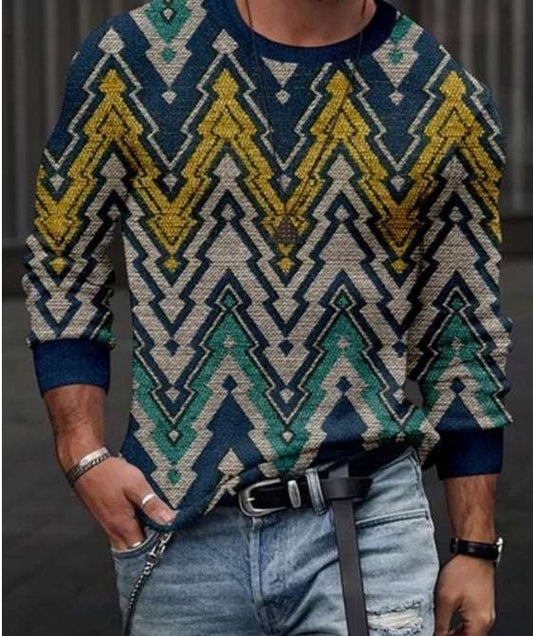 Sweater Horizontal Stripes 3D Digital Printing Men's Casual